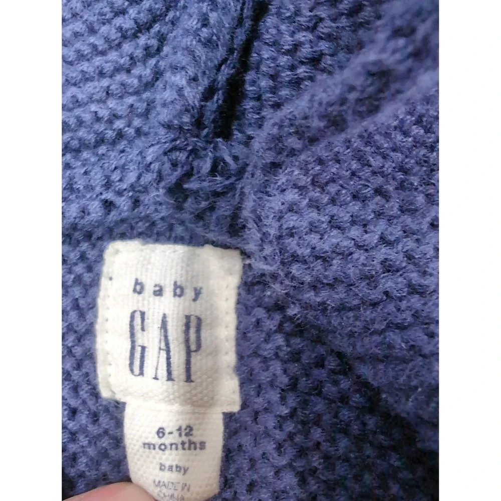 Baby GAP Navy Blue Knit Bear Ear Hooded Cardigan Sweater 6-12 Months 100% Cotton